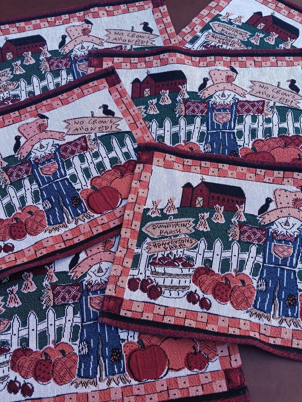 Autumn Farm Scarecrow Pumpkin Woven Tapestry Placemat Set Of 6 (18X13)